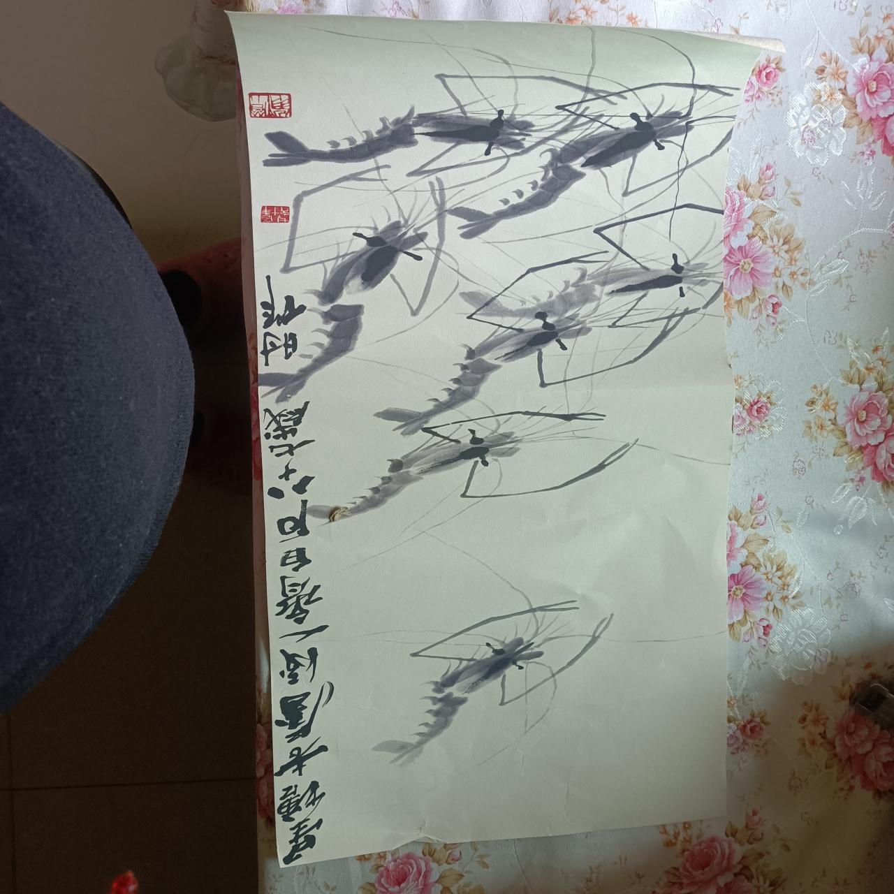 齐白石水墨墨虾图