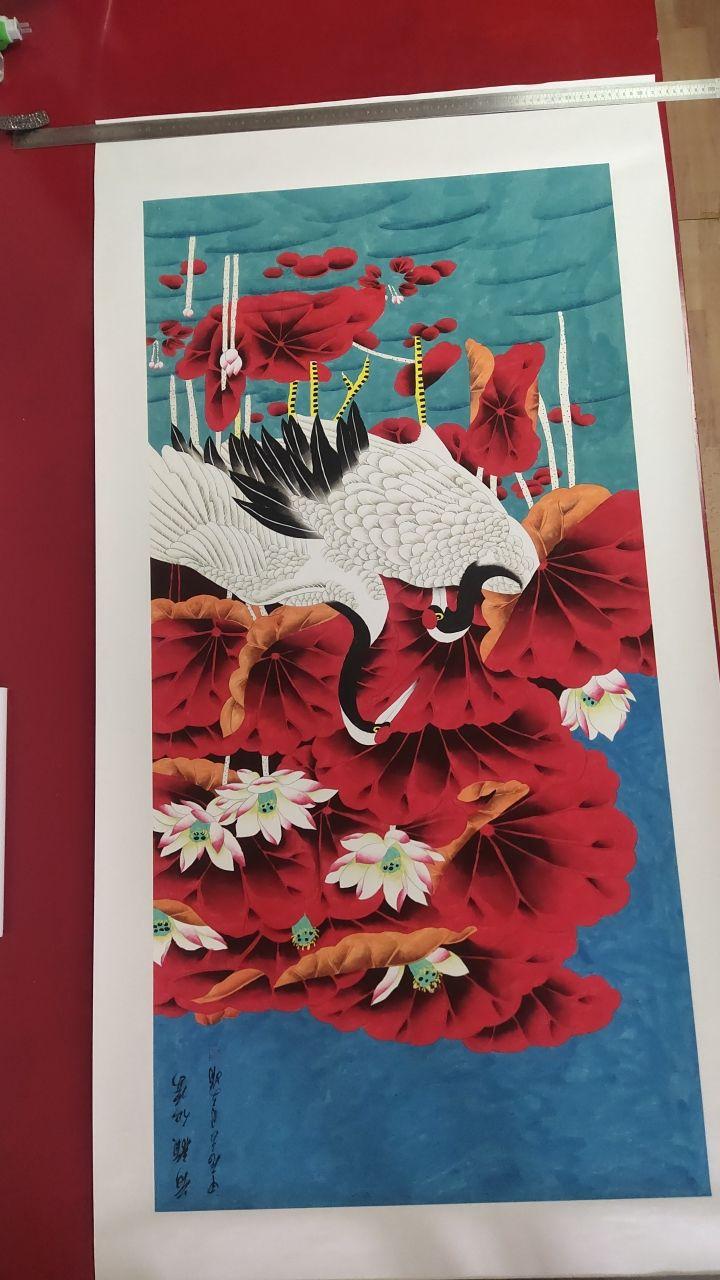 《荷塘仙鹤》画