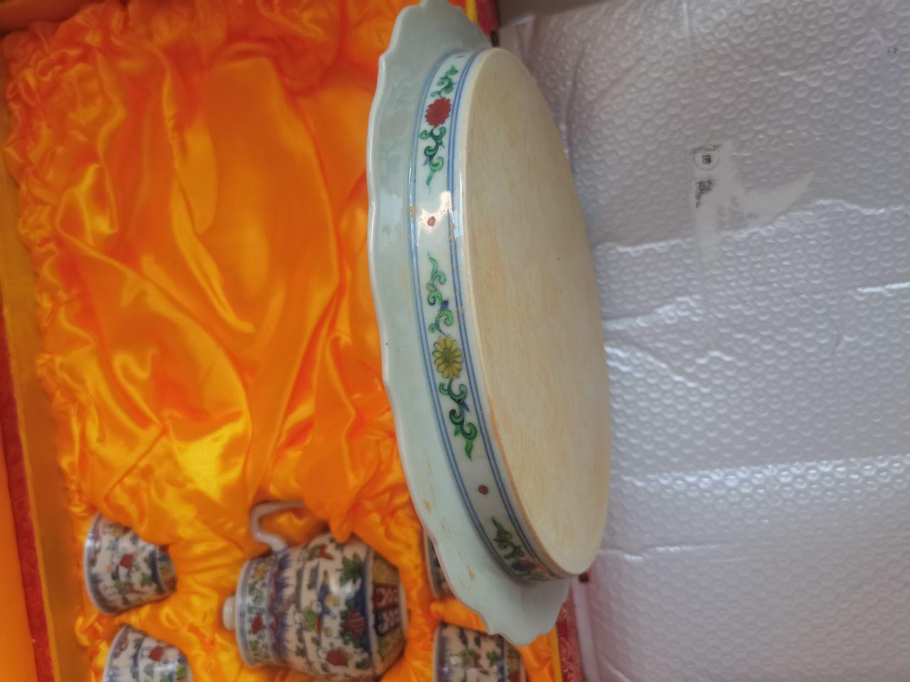 斗彩婴戏纹茶具套组